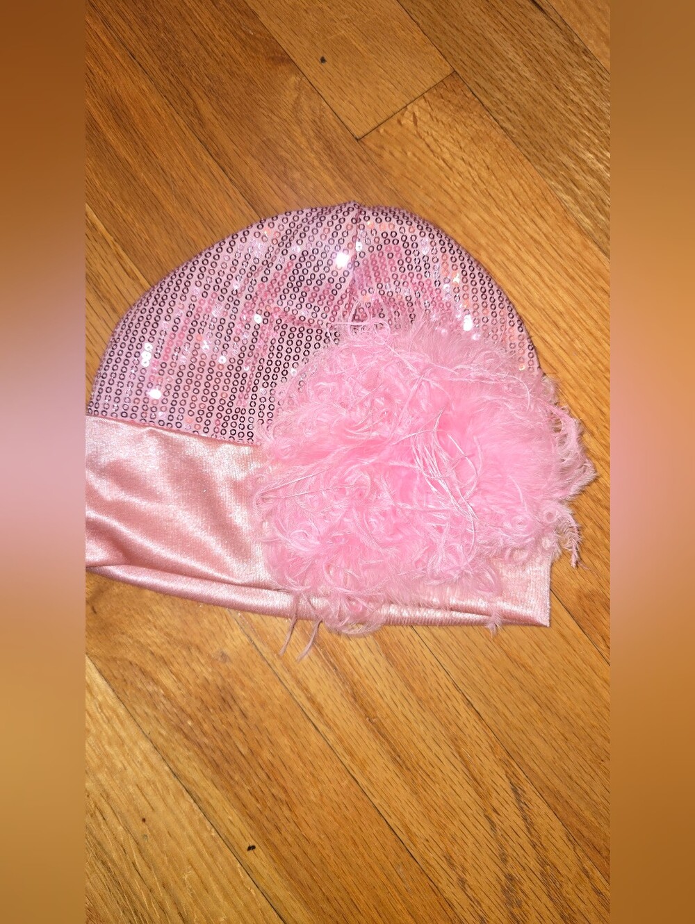 Jamie Rae couture pink sequin hat with feathers Size 18 Months-age 3